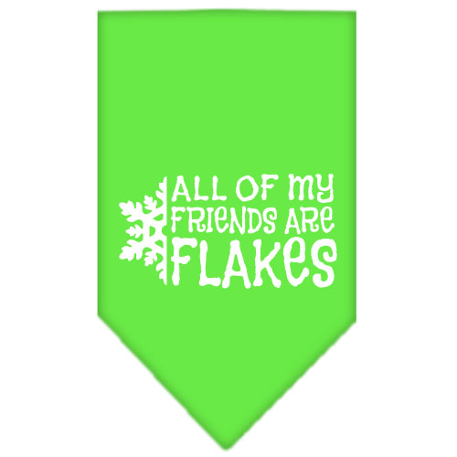 All my friends are Flakes Screen Print Bandana Lime Green Large
